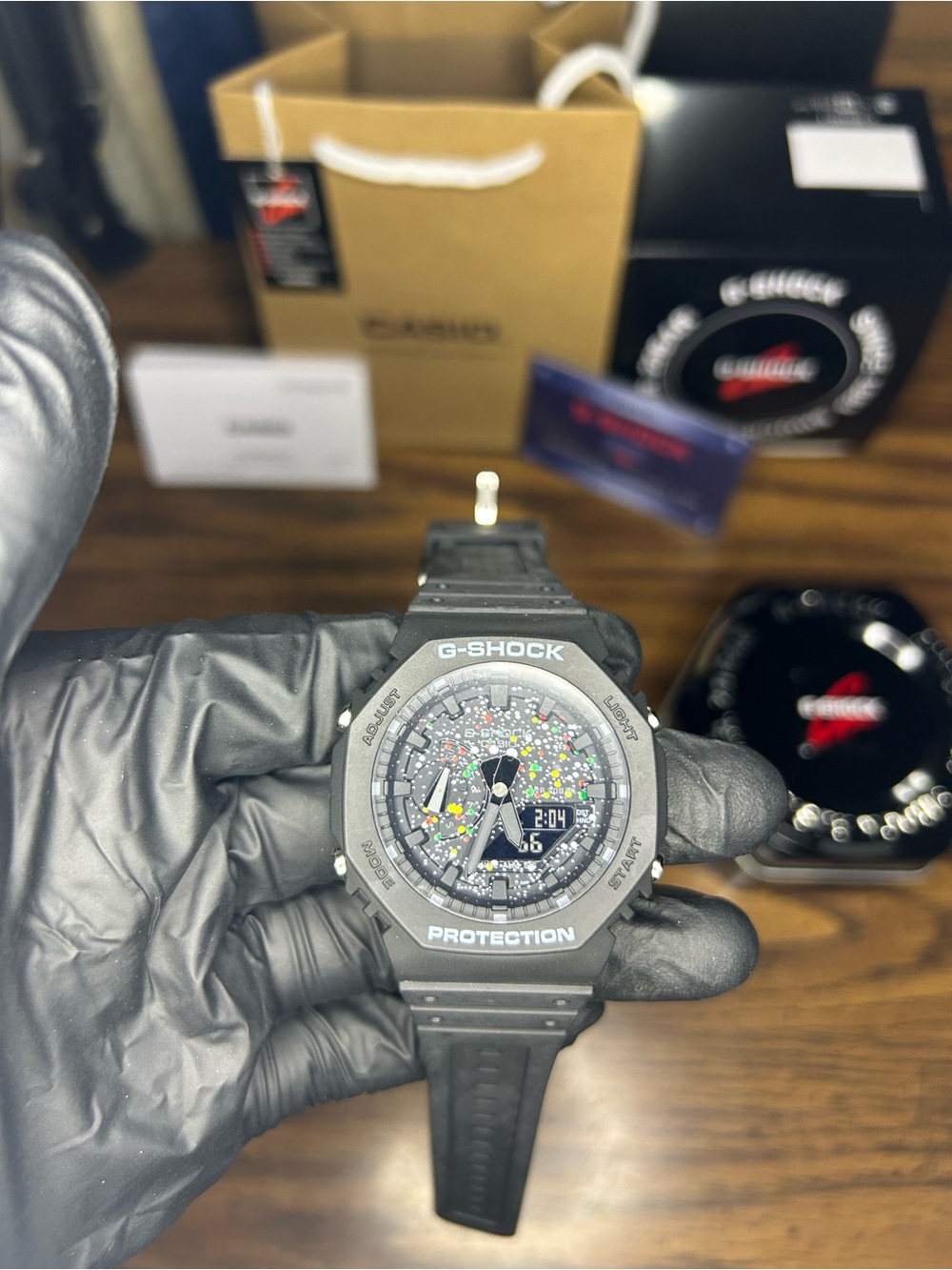 G-Shock Black Resin Watch with Multicolor Speckled Dial